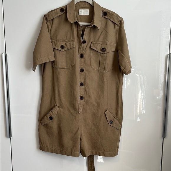 BR Limited Edition Khaki Utility Safari Romper Cotton Linen Jumpsuit, Size 12 - Picture 13 of 15